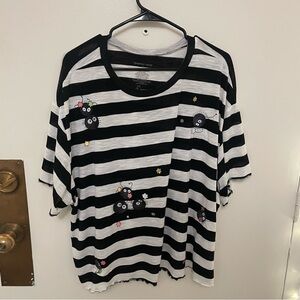 Torrid Spirited Away Black and White Striped Crop Top with Soot Sprite Appliqués